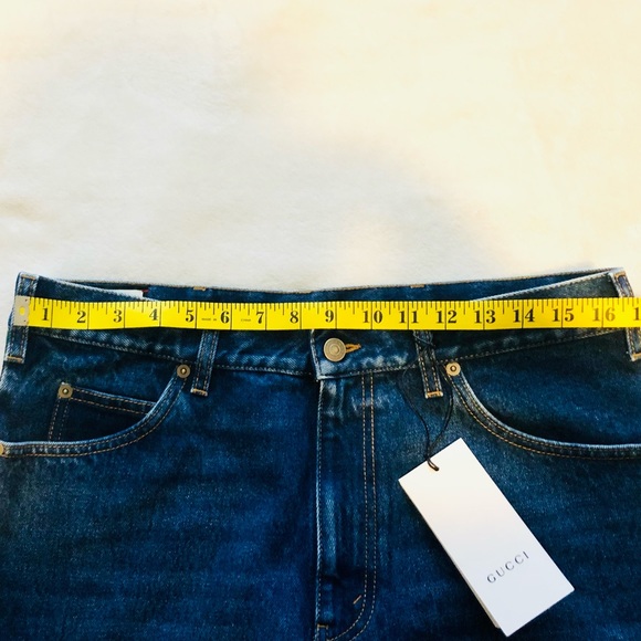 🇮🇹New Gucci Green Red Side Stripe Straight Leg Blue Jeans🇮🇹 - Picture 9 of 16